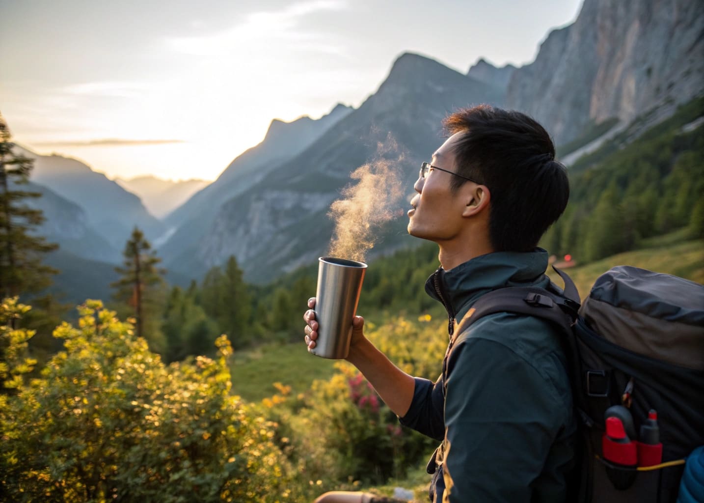 chinese-hiker-holding-stainless-steel-tumbler-in-m